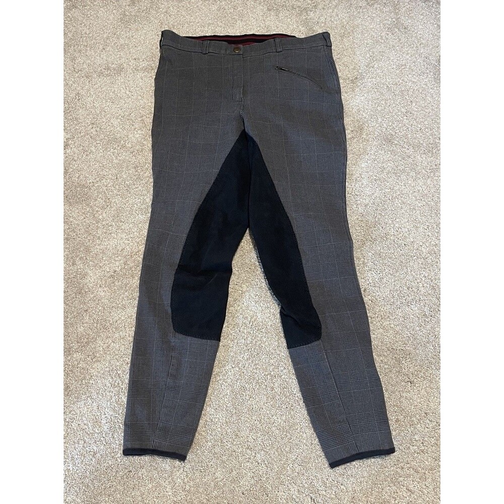 Dover Saddlery Breeches Women 34 Gray Plaid Stretch Equestrian Horse Riding Pant